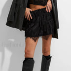 Bowknot Lace Hem Mini Skirt Black / S
