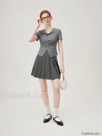Bowknot Lapel Tight Knit Casual T Shirt