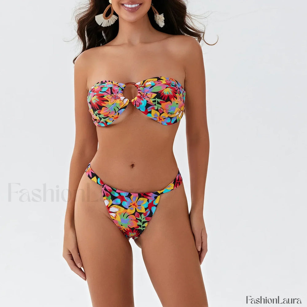 Bowknot Padded Halter Bikini Set MULTI / S