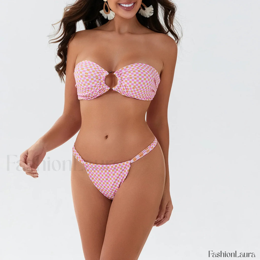 Bowknot Padded Halter Bikini Set Pink / S