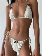Bowknot Padded Tie Up Bikini Set WHITE / S