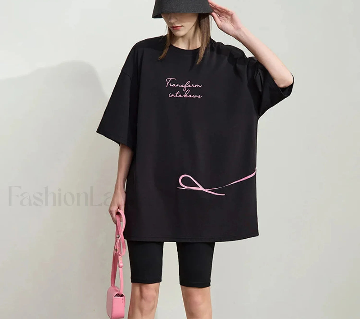 Bowknot Print Loose T Shirt Black / One Size Main image