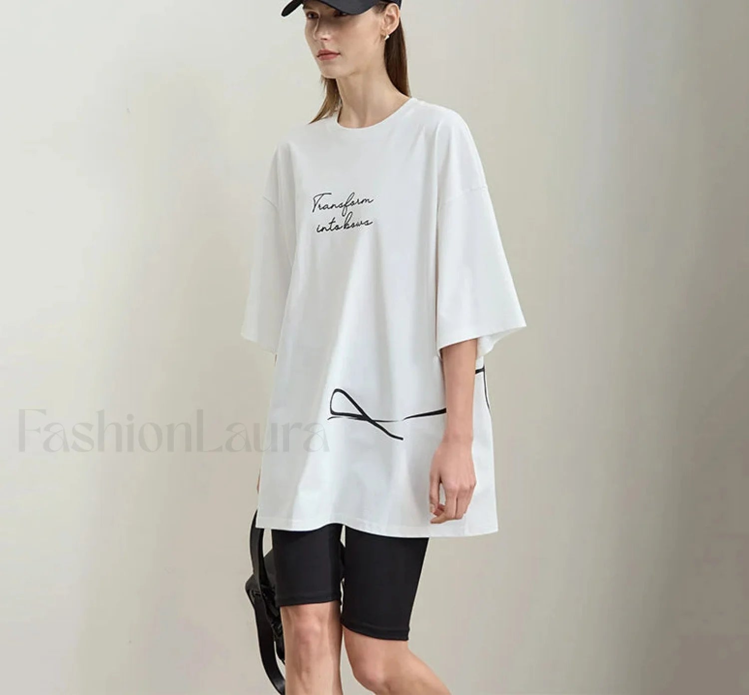 Bowknot Print Loose T-Shirt Secondary image