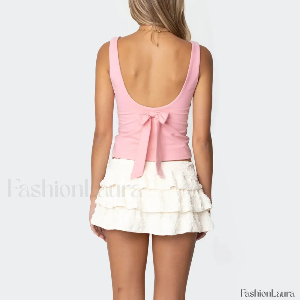 Bowknot Square Back Crop Top