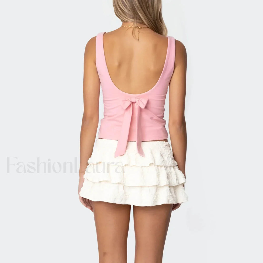 Bowknot Square Back Crop Top