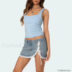 Bowknot Square Back Crop Top Blue / S