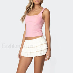 Bowknot Square Back Crop Top Pink / S