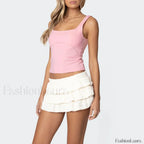 Bowknot Square Back Crop Top Pink / S