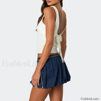 Bowknot Square Back Crop Top WHITE / S