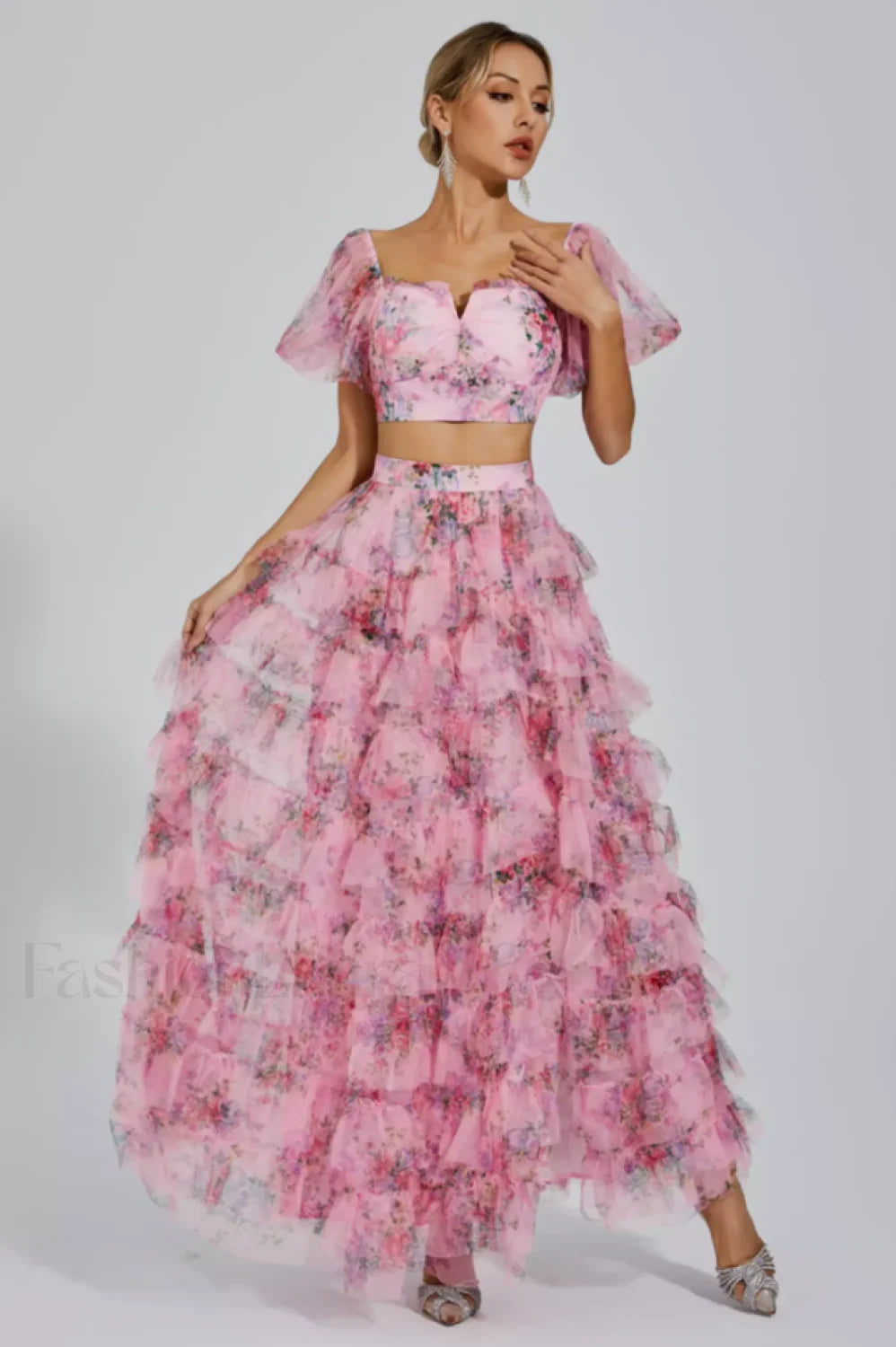 Braylee Purple Stylish Floral Ruched Set