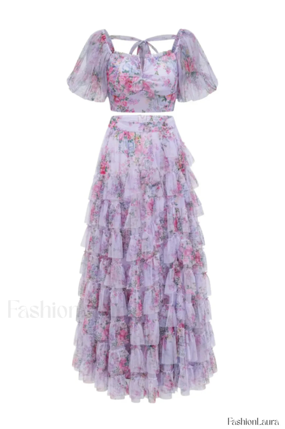 Braylee Purple Stylish Floral Ruched Set