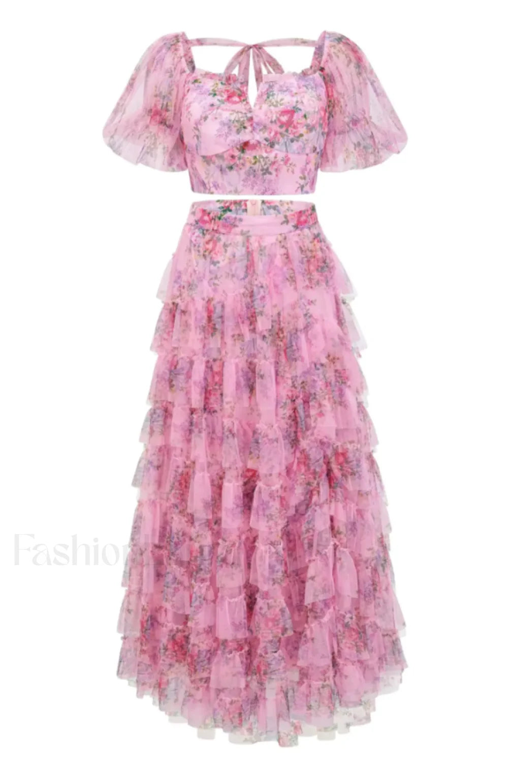 Braylee Purple Stylish Floral Ruched Set S / Pink