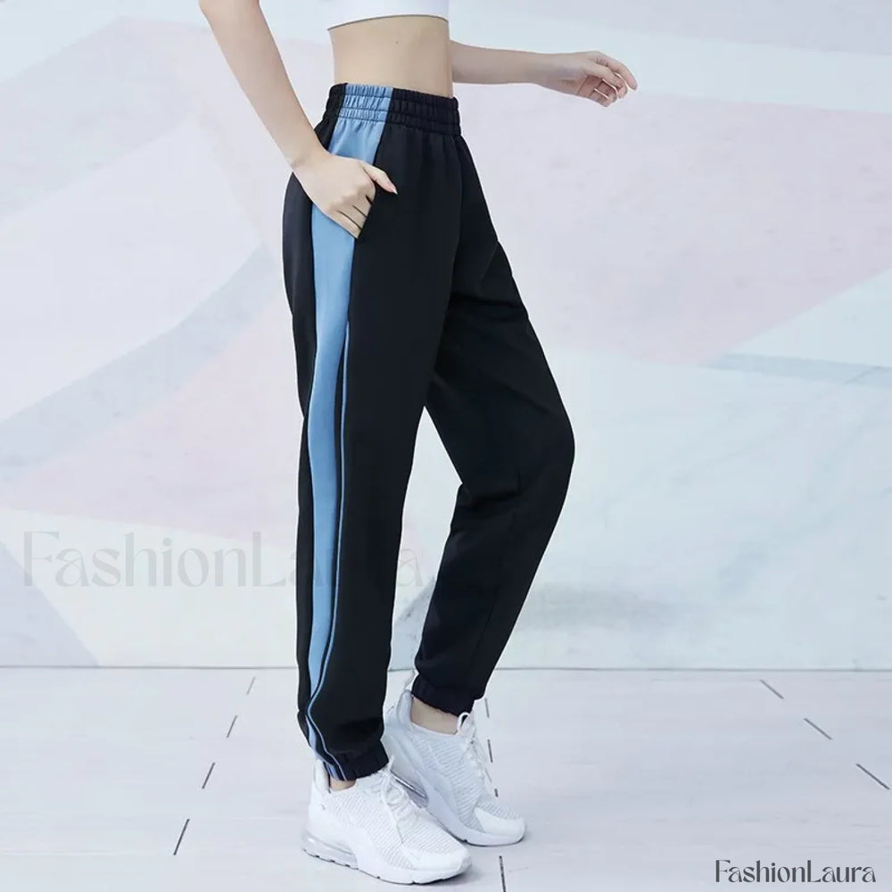 Breathable Quick Dry Pocket Jogging Sweatpants Black with blue / S