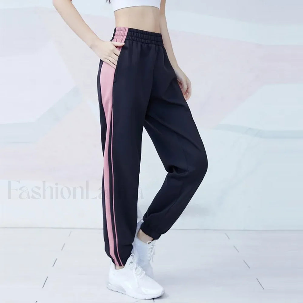 Breathable Quick Dry Pocket Jogging Sweatpants Black with Pink / S