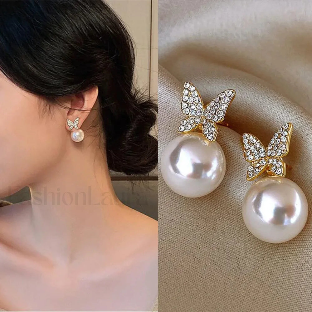 Bright Crystal Luxury Korean Unusual Claw Stud Irregular Pearl Earring 9