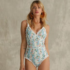 Broken Flower V Neck Blue One Piece S