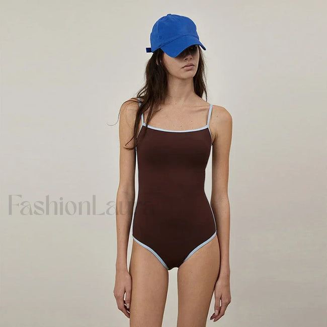 Brown Cut Out Korean Style One Piece Brown / M Main image