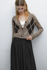 Brown Diamond Knit Cardigan
