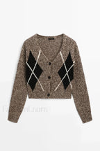 Brown Diamond Knit Cardigan Brown / S