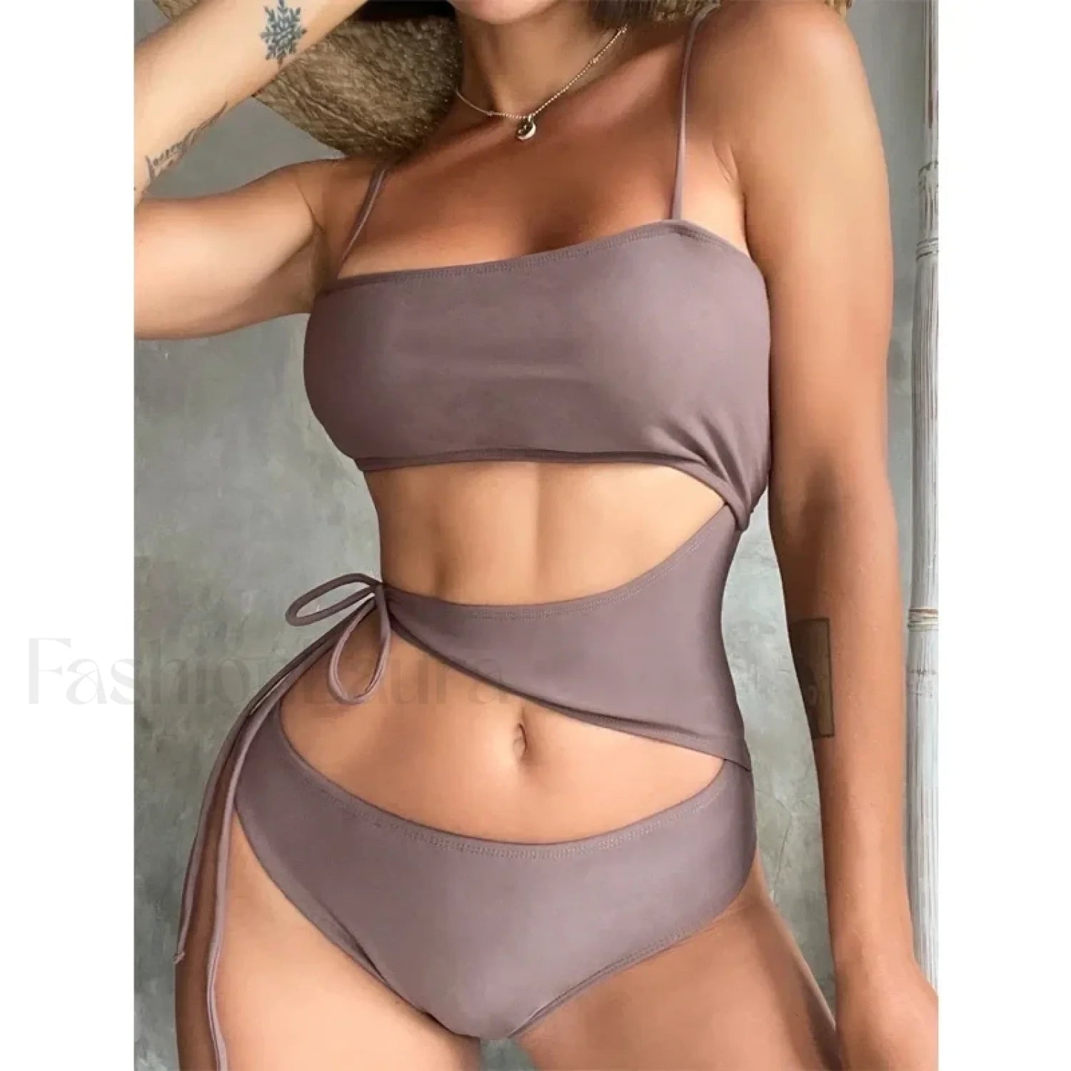 Brown High Cut One Piece Secondary image