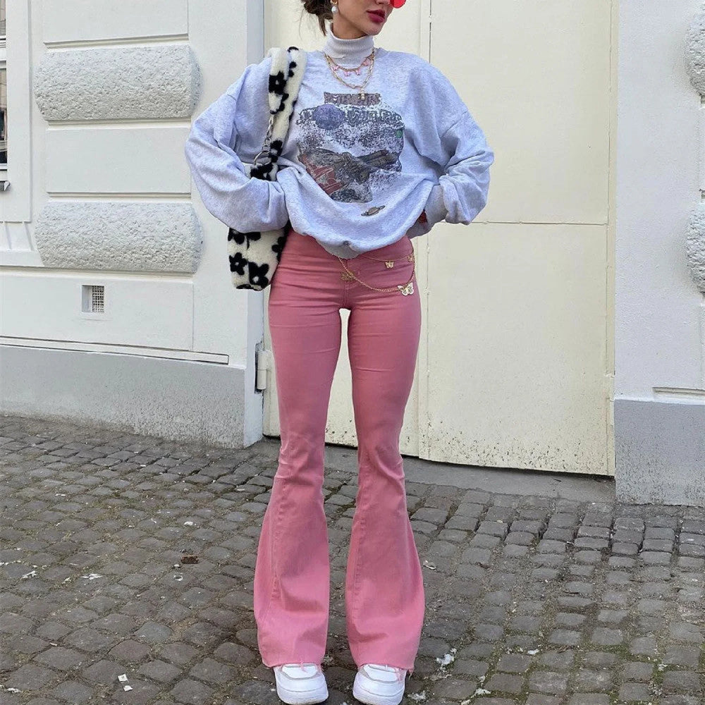 Bubble Gum Graceful Flare Leg Jeans women clothing