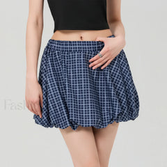 Bubble Plaid Elastic Mini Skirt