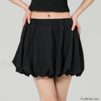 Bubble Plaid Elastic Mini Skirt Black / S