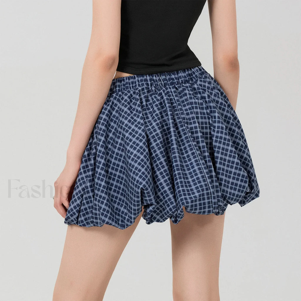 Bubble Plaid Elastic Mini Skirt Blue / S