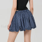 Bubble Plaid Elastic Mini Skirt Blue / S