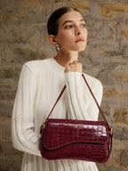 Buckle Checkered Small Armpit Bag Burgundy / One Size Bag