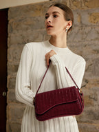 Buckle Checkered Small Armpit Bag Burgundy / One Size Bag
