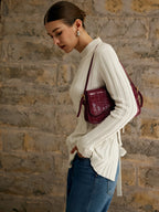 Buckle Checkered Small Armpit Bag Burgundy / One Size Bag