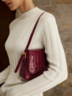 Buckle Checkered Small Armpit Bag Burgundy / One Size Bag