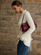 Buckle Checkered Small Armpit Bag Burgundy / One Size Bag