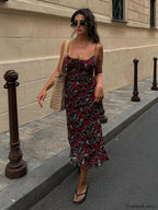 Bulgarian Roses Floral Cami Long Dress Black / XS Dresses
