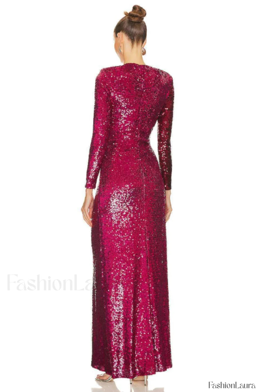 Burgundy Ruched Stylish Sequined Maxi Dress