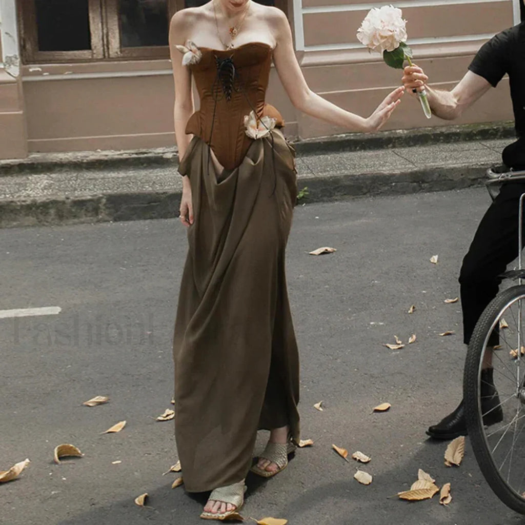 Butterfly Corset Strapless Maxi Dress