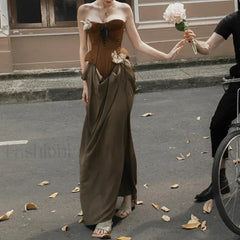 Butterfly Corset Strapless Maxi Dress