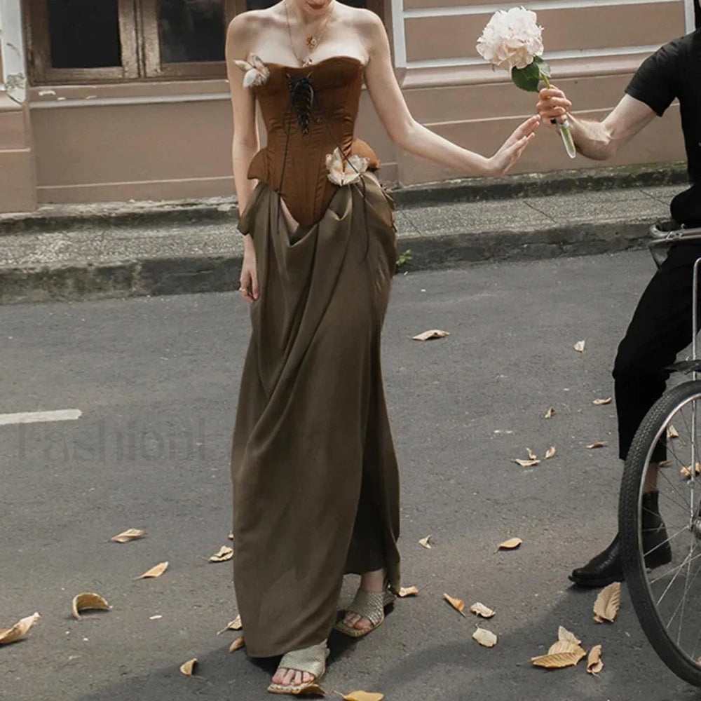 Butterfly Corset Strapless Maxi Dress