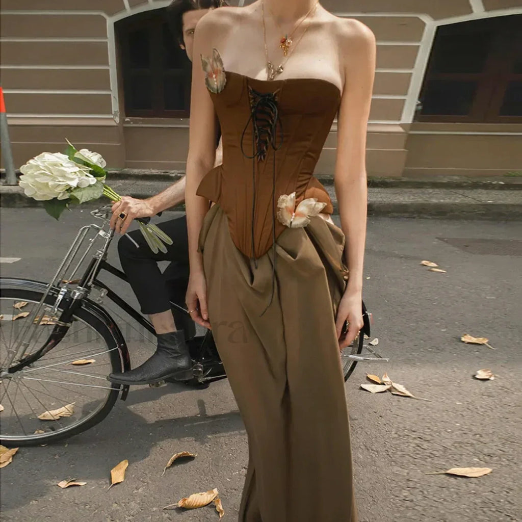 Butterfly Corset Strapless Maxi Dress MULTI / S