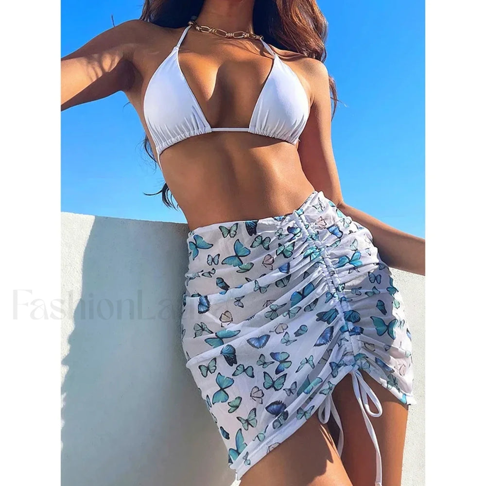 Butterfly Drawstring Three Piece Set White / S