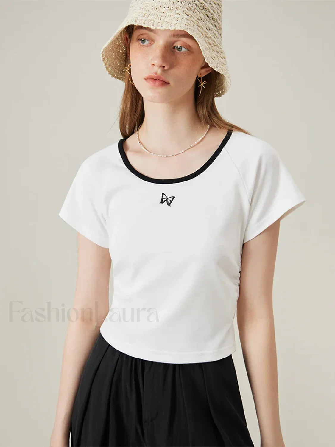 Butterfly Embroidered Raglan Sleeve T Shirt Main image