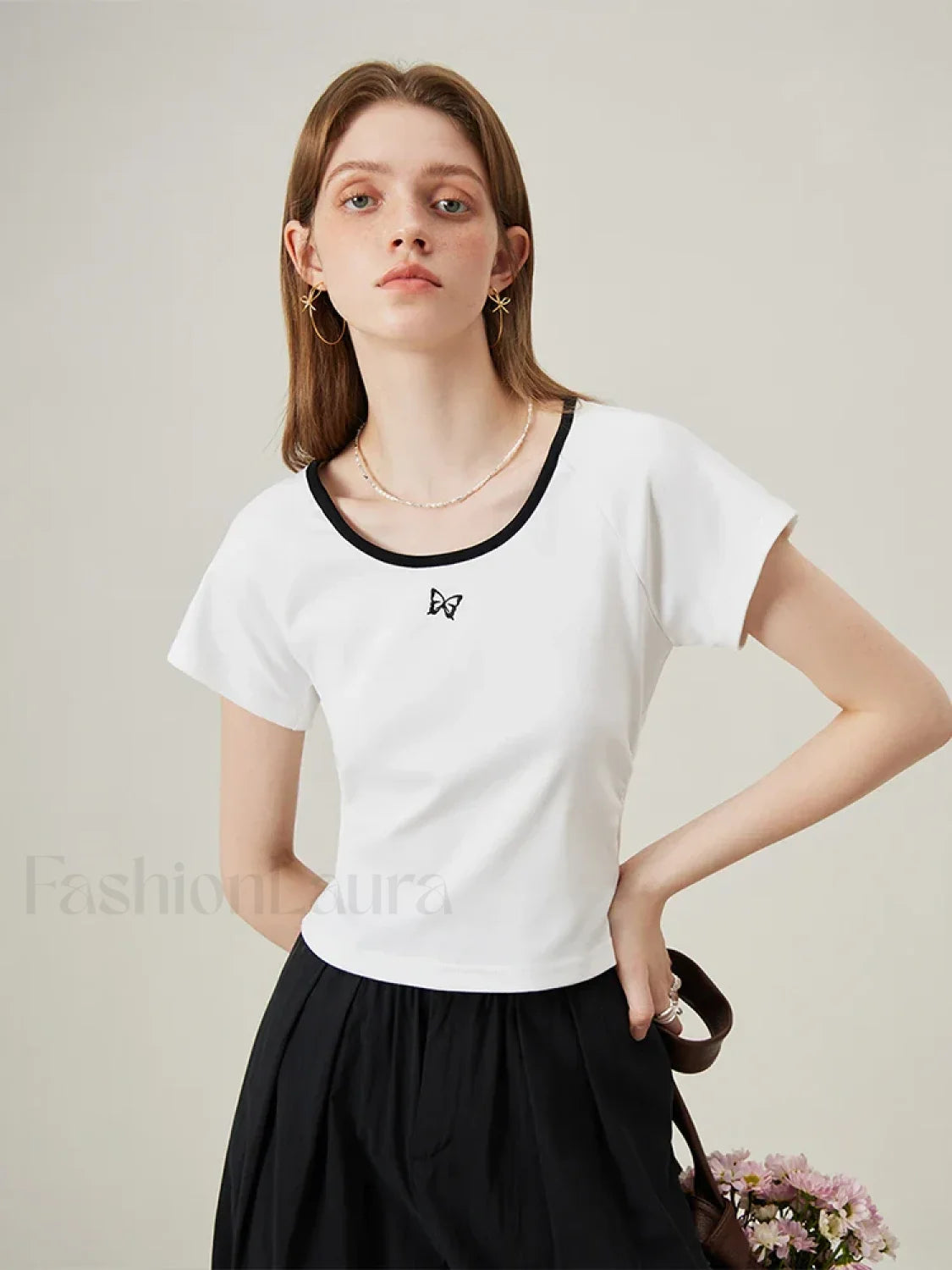 Butterfly Embroidered Raglan Sleeve T-Shirt Secondary image
