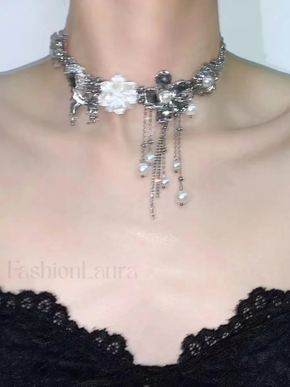 Butterfly Love Pearl Tassel Sweet Cool Necklace SILVER