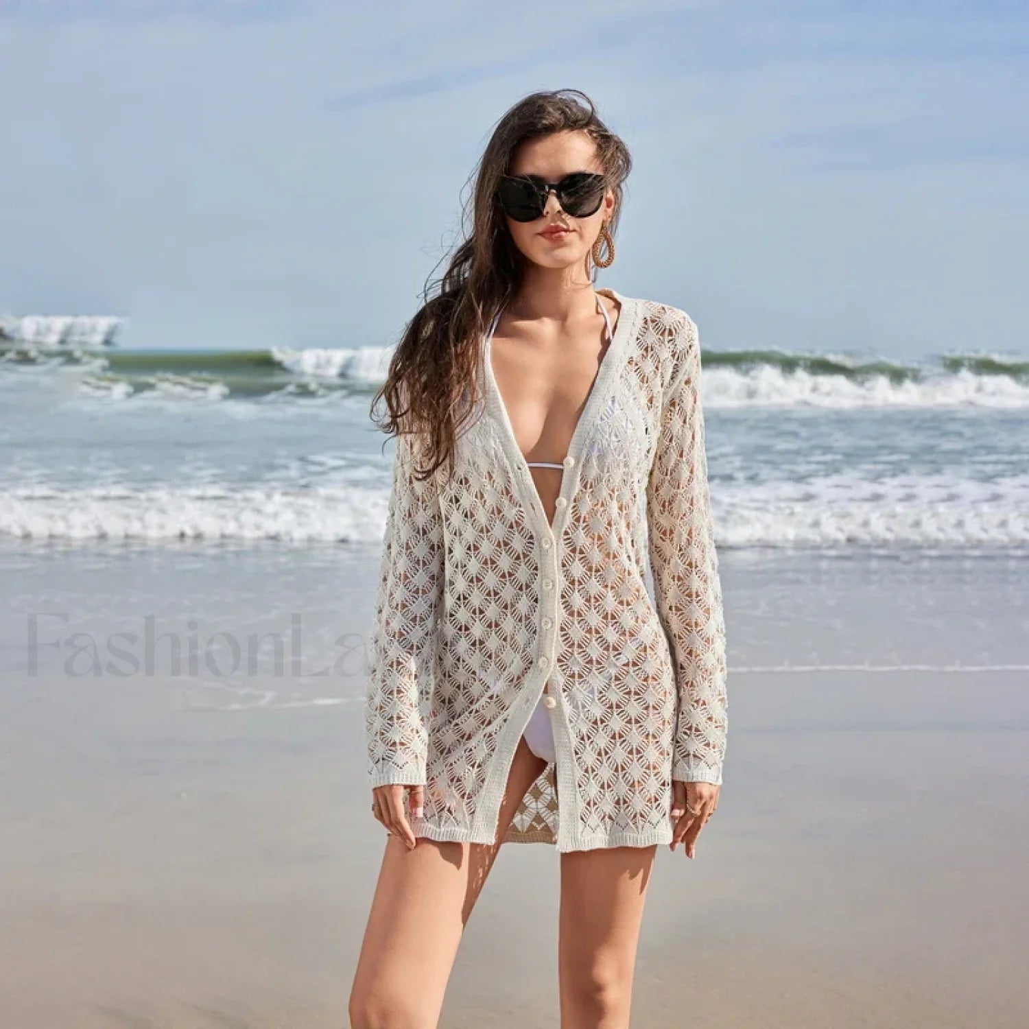 Butterfly Tassel Crochet Cover Up Beige Dress / S Main image