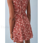 Button Back V Neck Floral Dress