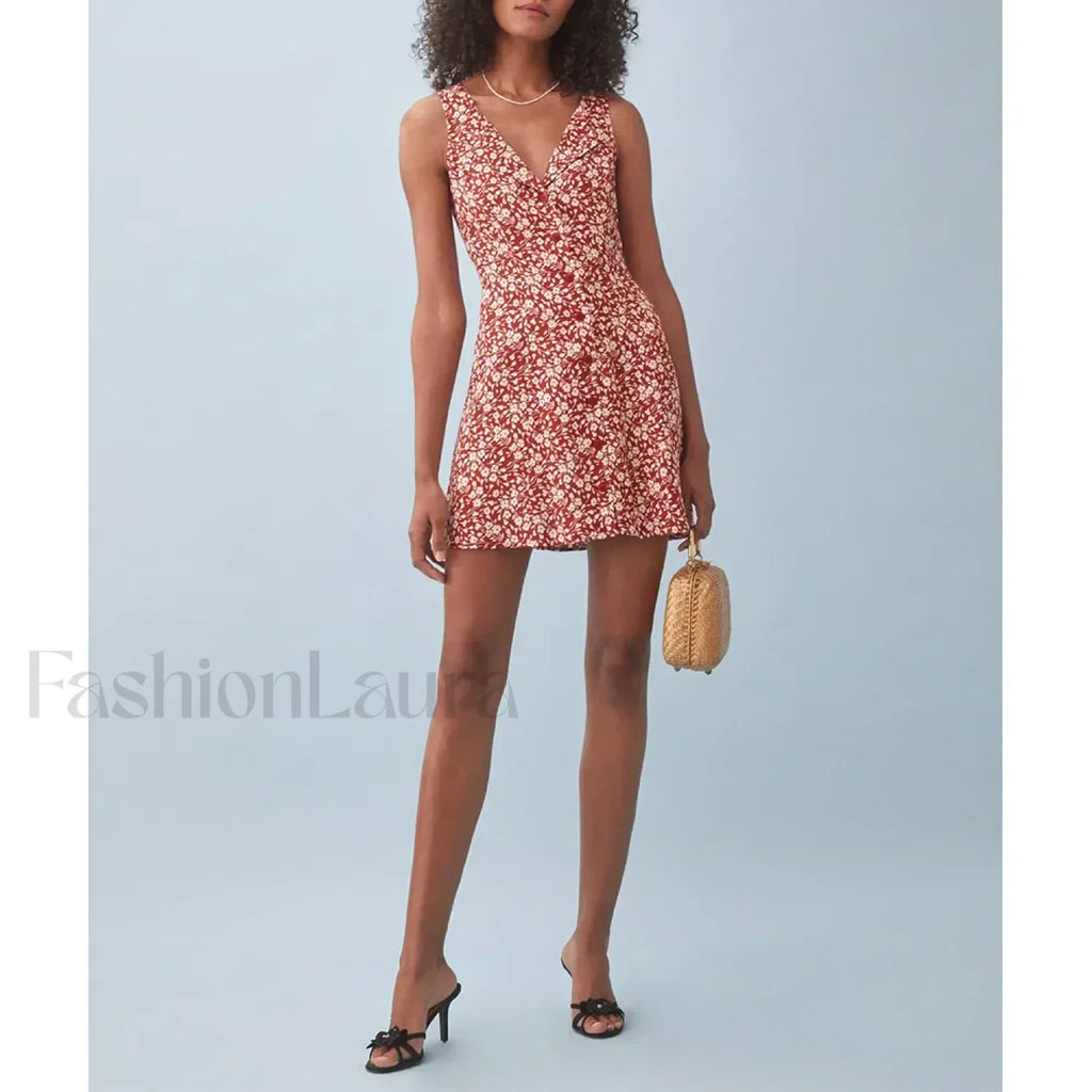 Button Back V Neck Floral Dress