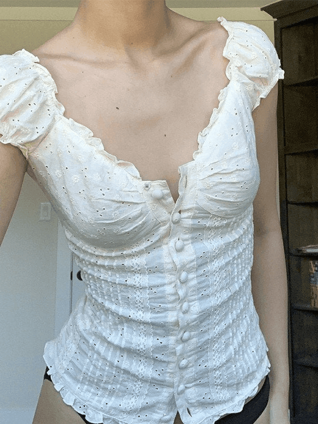 Broidered Lace Crop Blouse White / S Shirts Main image
