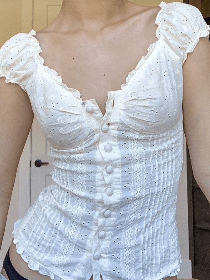 Broidered Lace Crop Blouse Shirts