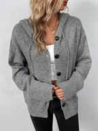 Button Drawstring Hooded Cardigan Cardigans